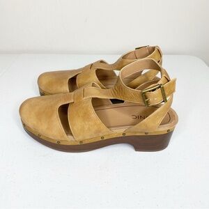 Vionic Faye Toffee Leather T-Strap Orthotic Support Platform Clog Size 10